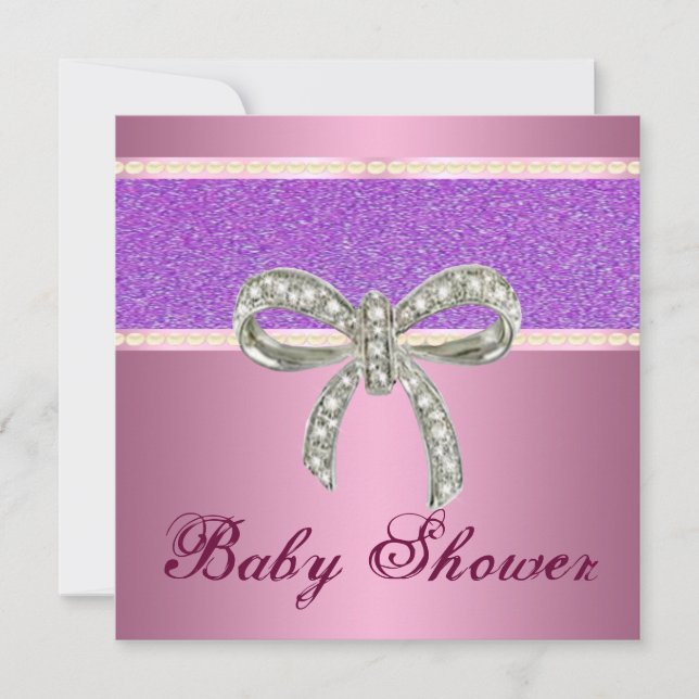 Invitación a Baby Shower de Diamond Bow, Purpurina (Anverso)