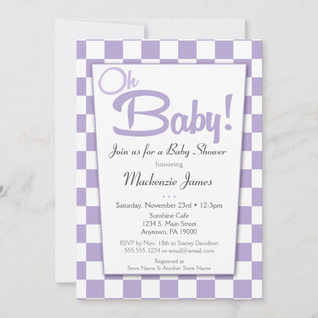Invitación a Baby Shower de Diner Purple Retro 50 (Anverso)