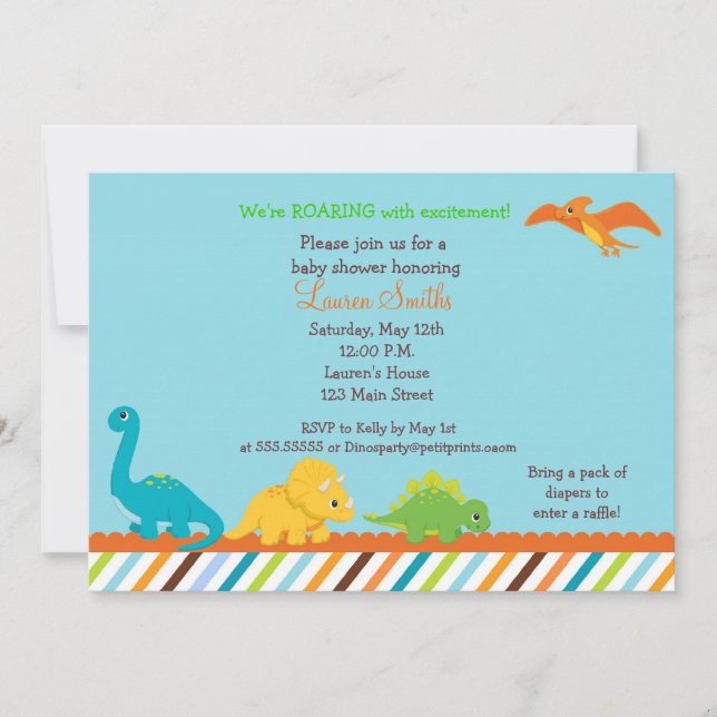 Invitación a Baby Shower de Dino Dinosaur Boys (Anverso)