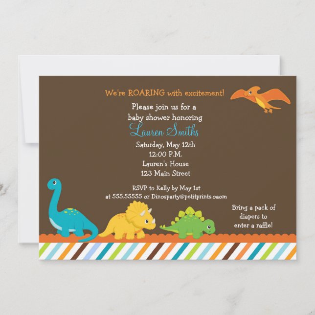 Invitación a Baby Shower de Dino Dinosaur Boys (Anverso)