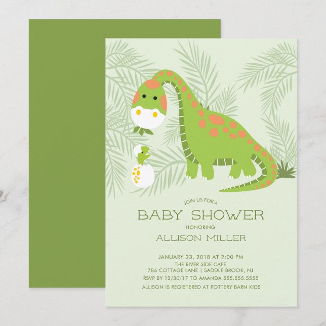 Invitación a Baby Shower de Dino Love Boys (Anverso / Reverso)