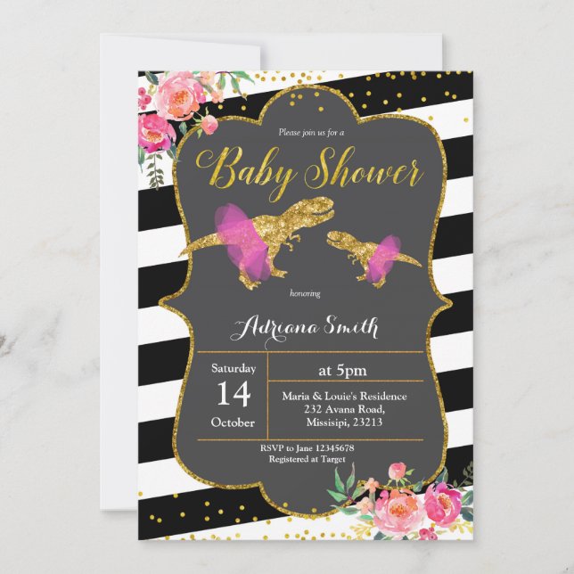 Invitación a Baby Shower de Dinosaur Floral (Anverso)