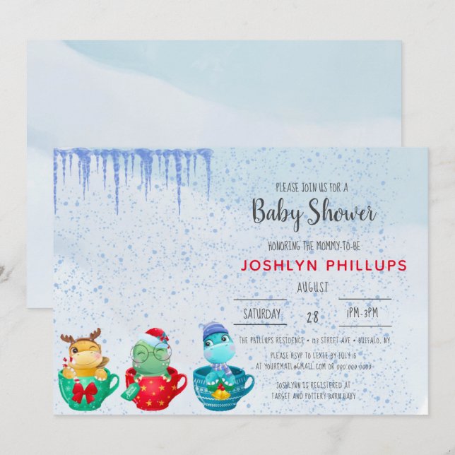 Invitación a Baby Shower de Dinosaur Teacup para n (Anverso / Reverso)