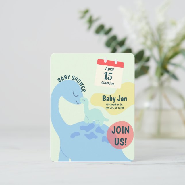 Invitación a baby shower de dinosaurio lindo verde (Anverso de pie)