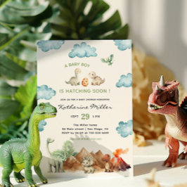 Invitación a baby shower de dinosaurio que eclosio