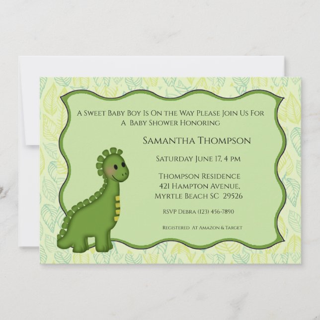 Invitación a Baby Shower de dinosaurios (Anverso)