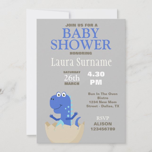 Invitación a Baby Shower de dinosaurios (Anverso)