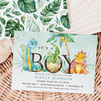 Invitación a Baby Shower de Dinosaurios Boy