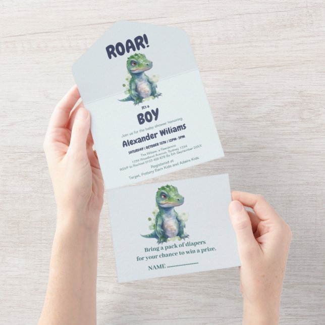Invitación a Baby Shower de Dinosaurios Boy (desgarro)