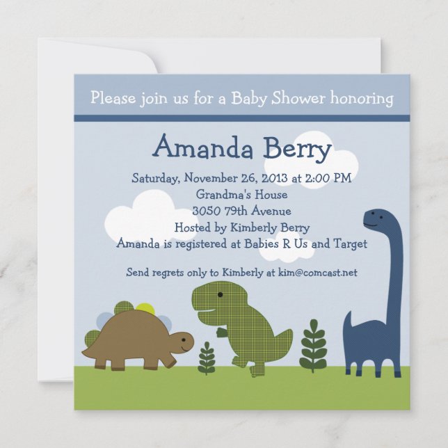 Invitación a Baby Shower de dinosaurios/dinosaurio (Anverso)