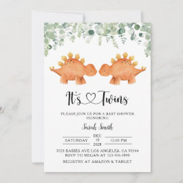 Invitación a Baby Shower de dinosaurios gemelos