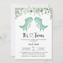 Invitación a Baby Shower de dinosaurios gemelos