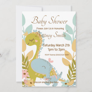 Invitación a Baby Shower de dinosaurios, género ne