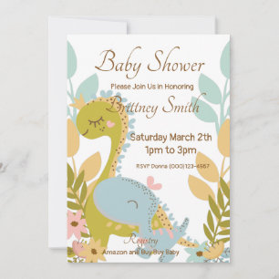Invitación a Baby Shower de dinosaurios, género ne