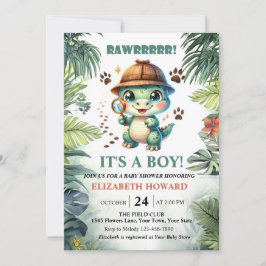 Invitación a Baby Shower de dinosaurios para bebés