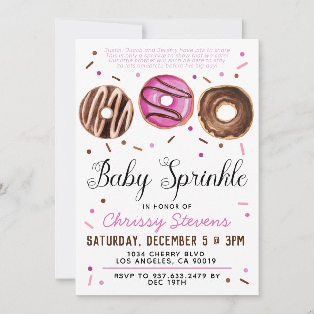 Invitación a Baby Shower de Donut Baby Sprinkle (Anverso)