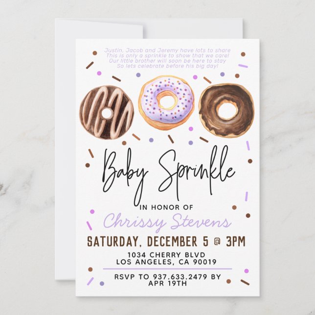 Invitación a Baby Shower de Donut Baby Sprinkle (Anverso)