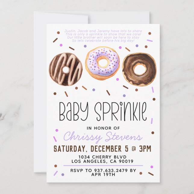 Invitación a Baby Shower de Donut Baby Sprinkle (Anverso)
