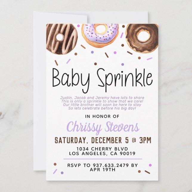 Invitación a Baby Shower de Donut Baby Sprinkle (Anverso)