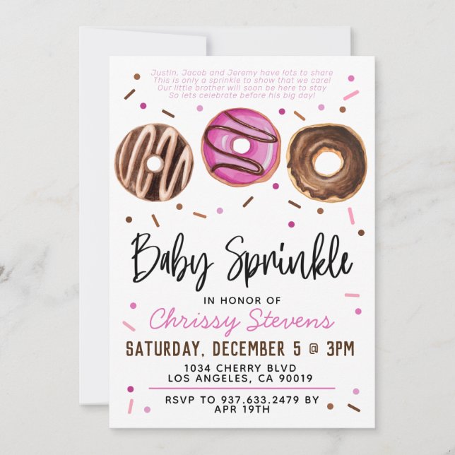 Invitación a Baby Shower de Donut Baby Sprinkle (Anverso)