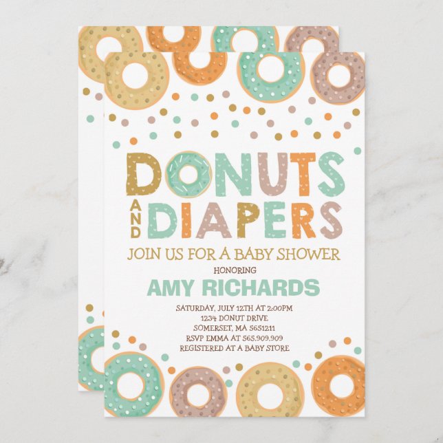 Invitación a Baby Shower De Donuts Y Diapers (Anverso / Reverso)