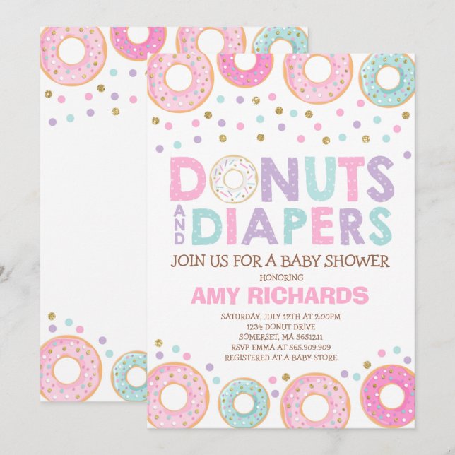 Invitación a Baby Shower De Donuts Y Diapers (Anverso / Reverso)