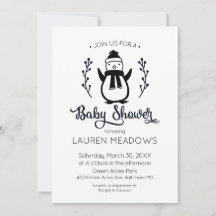 Invitación a Baby Shower de Doodle Penguin
