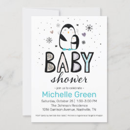 Invitación a Baby Shower de Doodle Winter Penguin