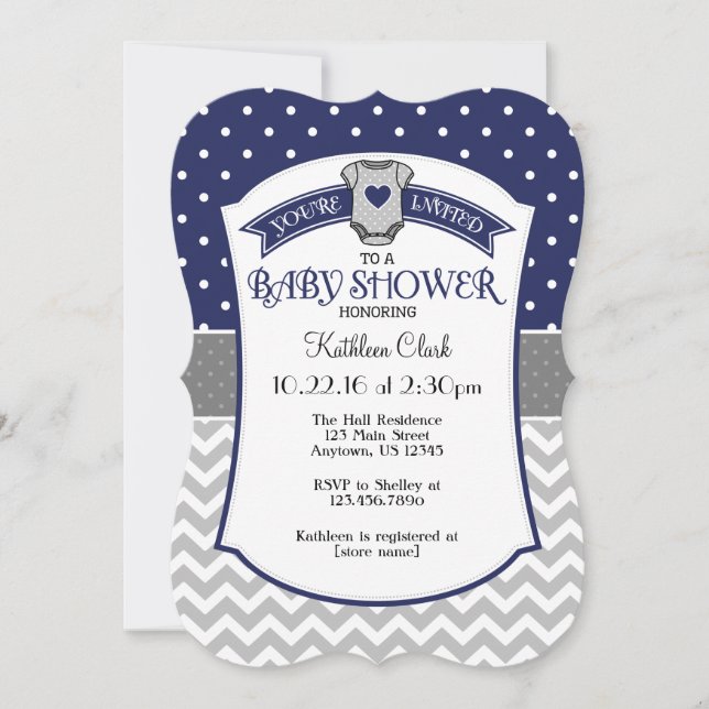 Invitación a Baby Shower de Dot Chevron de Polka A (Anverso)