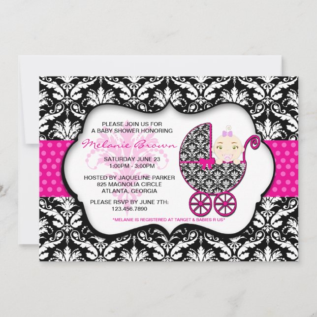 Invitación a Baby Shower de Dot de Polka Rosa (Anverso)