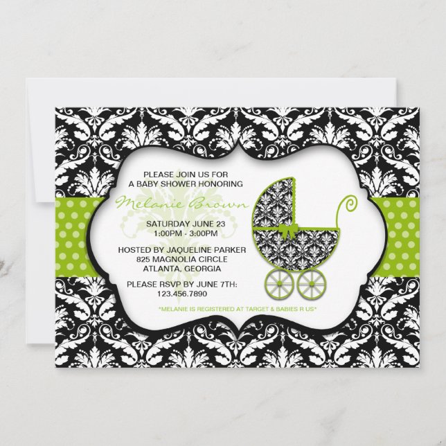 Invitación a Baby Shower de Dot de Polka Verde Mod (Anverso)