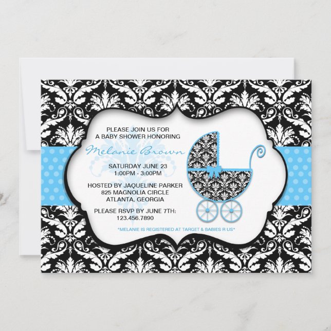 Invitación a Baby Shower de Dot de Punto Azul de l (Anverso)