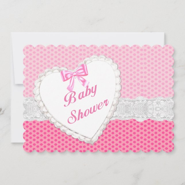 Invitación a Baby Shower de Dot Lace Heart de Polk (Anverso)