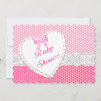 Invitación a Baby Shower de Dot Lace Heart de Polk