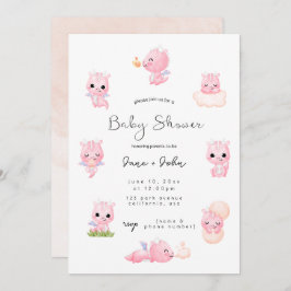 Invitación a Baby Shower de Dragón Rosa