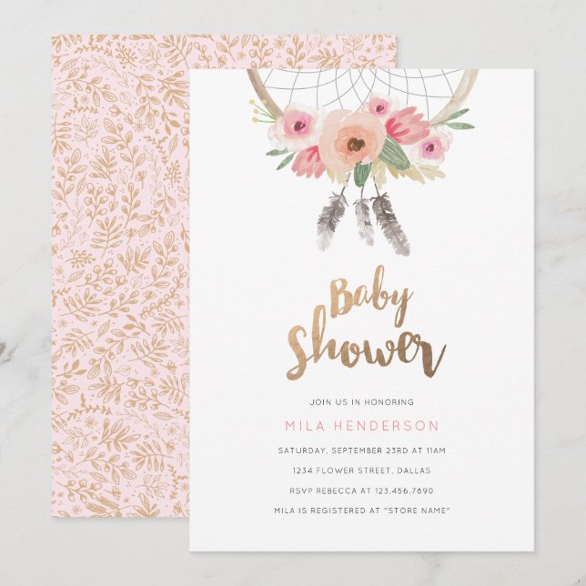 Invitación a Baby Shower de Dream Catcher (Anverso / Reverso)