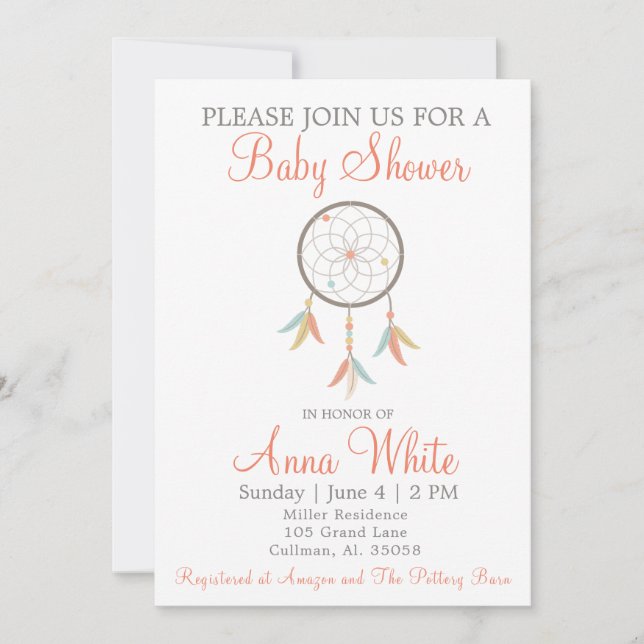 Invitación a Baby Shower de Dream Catcher (Anverso)