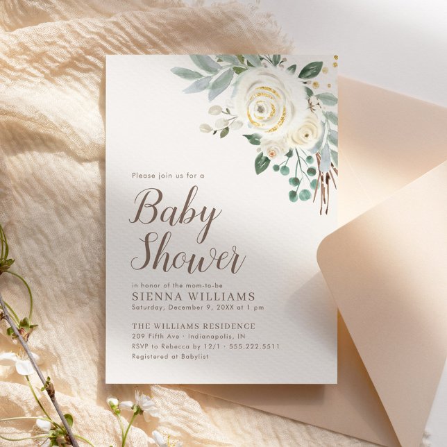 Invitación a Baby Shower de Dreamy White Winter Fl (Subido por el creador)