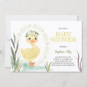 Invitación a Baby Shower de Duckling con flores -