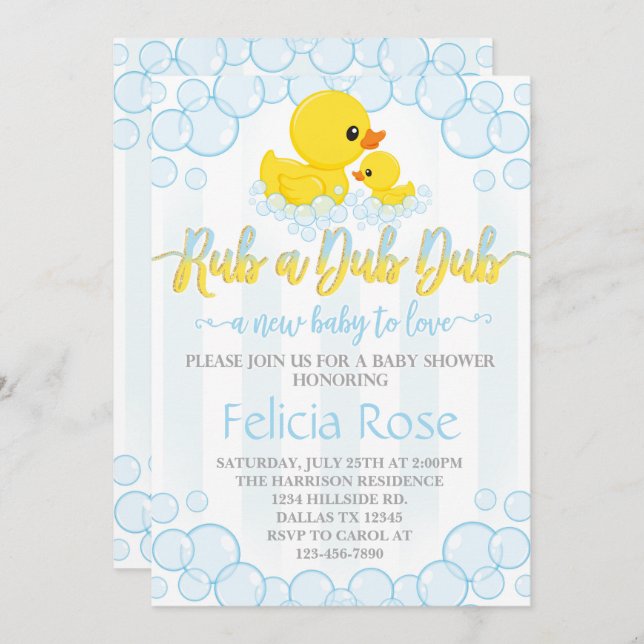 Invitación a Baby Shower de duque de goma (Anverso / Reverso)