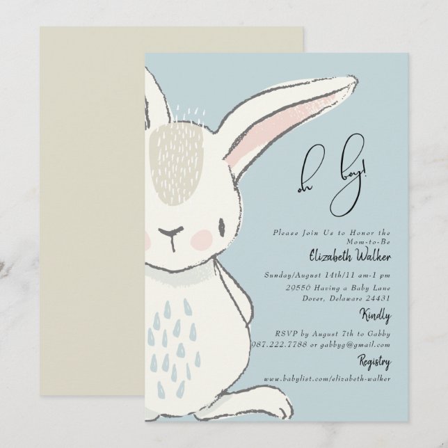 Invitación a Baby Shower de Dusty Blue (Anverso / Reverso)
