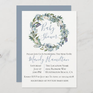 Invitación a Baby Shower de Dusty Blue Botanical
