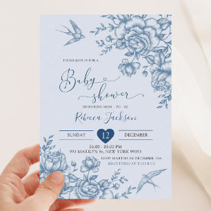 Invitación a Baby Shower de Dusty Blue Chinoiserie
