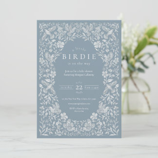 Invitación a Baby Shower de Dusty Blue Floral Bird