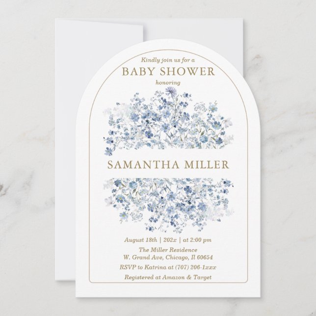 Invitación a Baby Shower de Dusty Blue Wildflower (Anverso)