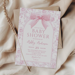 Invitación a Baby Shower de Dusty Pink Bow Floral