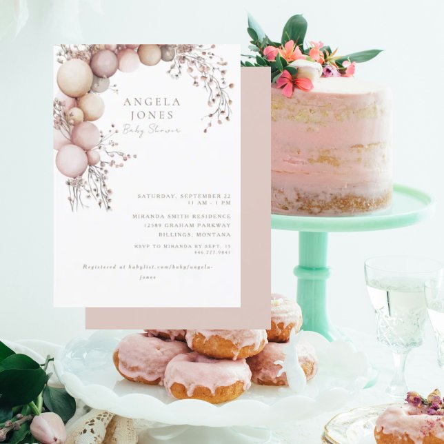 Invitación a Baby Shower de Dusty Rosa Balloon Arc (Subido por el creador)