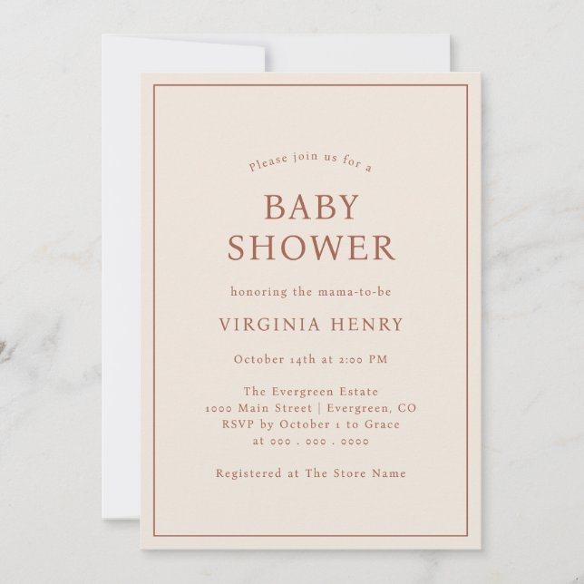 Invitación a Baby Shower de Earth Tone (Anverso)