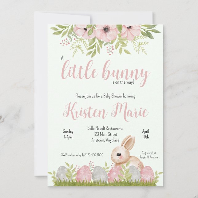 Invitación a Baby Shower de Easter Bunny (Anverso)