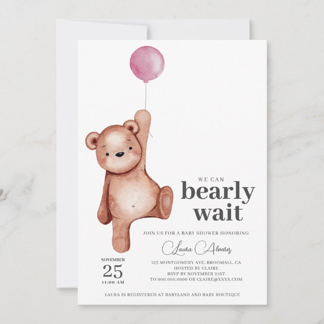 Invitación a Baby Shower de EDITABLE Teddy Bear Ch (Anverso)